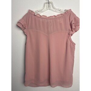 Vintage Pink Ruffled Cap Sleeve Blouse  Womens Top Lined Adj Whimsy Fairy Cottag